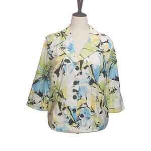 Vintage Dress Barn Floral Jacket Plus Sz 2X 3/4 Sleeve Abstract Print Boxy Cut